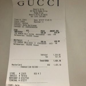 gucci belt receipt